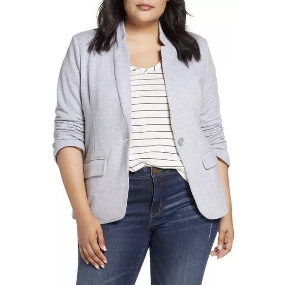 GIBSON  Heather Grey One Button Notch Collar‎ Knit Blazer Jacket XL Nordstrom - Picture 1 of 16